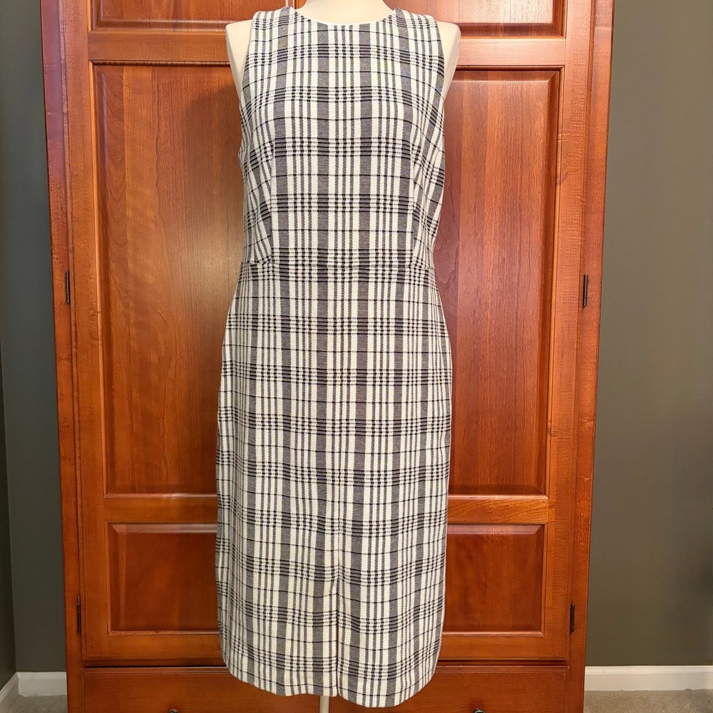 Ann Taylor Black White Plaid Sleeveless Sheath Dress Womens 12